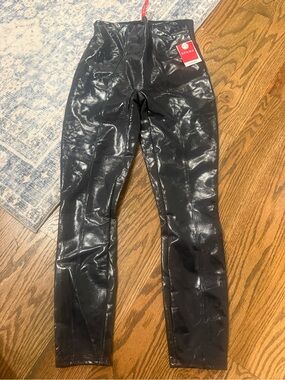 SPANX Glossy Faux Leather Leggings - Navy Blue